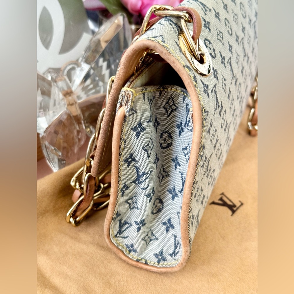Louis Vuitton Grey/Navy Monogram Mini Lin Camille Crossbody Chain Flap Bag - Picture 5 of 14